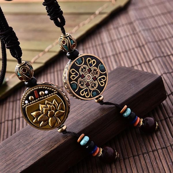 

pendant necklaces handmade nepal buddhist necklace vintage ethnic women long sweater chain, Silver
