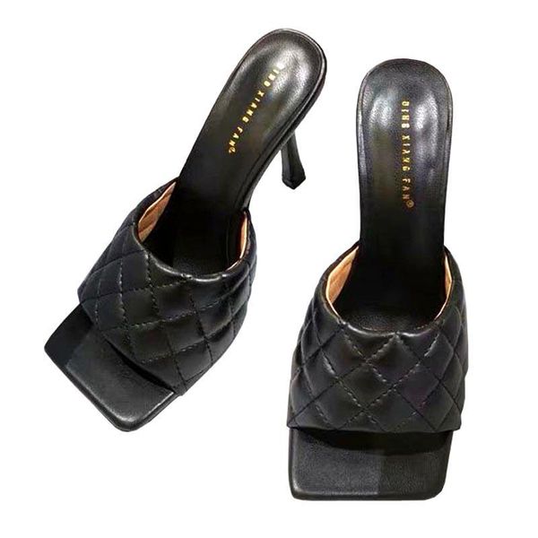 

slippers ladies sandals open toe high heels 9cm 2021 design summer women slides thin heel sole flip flops shoes woman, Black