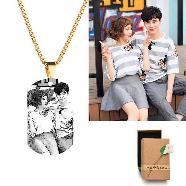 

pendant necklaces uzone engraved name po necklace printed cartoon for valentine's day gift, Silver