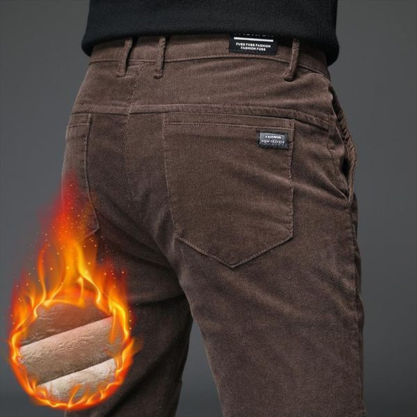 

winter casual sweat brand women pants velvet thicken corduroy fleece stretch slacks high waist warm mens trousers, Black