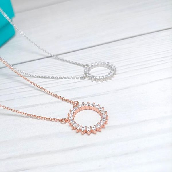 

chains real925 logo 1:1 classic shining round tif necklace ladies luxury jewelry ity brand birthday party gift, Silver