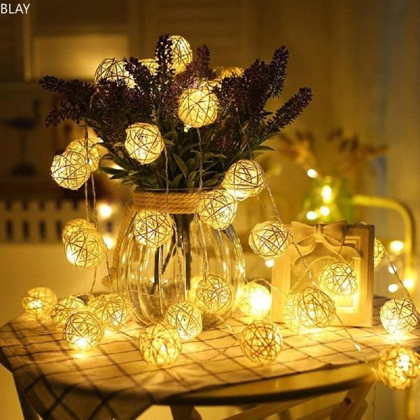

strings ac110-220v 6m 40leds 10m 100leds warm white rattan ball led string light christmas holiday for wedding party decoration