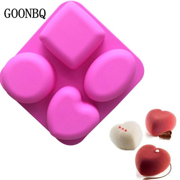 

cake tools goonbq 1 pc 4 shapes mold silicone round square heart soap non stick cupcake pancake diy chocolate tray