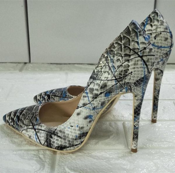 

tide high heels pumps women graffiti shoes slip on sapato feminino pointed toe ladies zapatos de mujer big size dress, Black