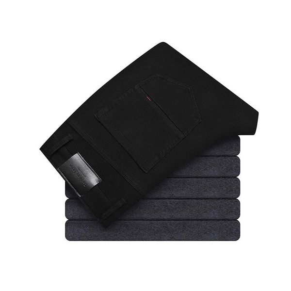 

men's jeans 2021 men warm loose fit elasticity skinny black fashion casual thick denim pants trousers male brand clothes, Blue