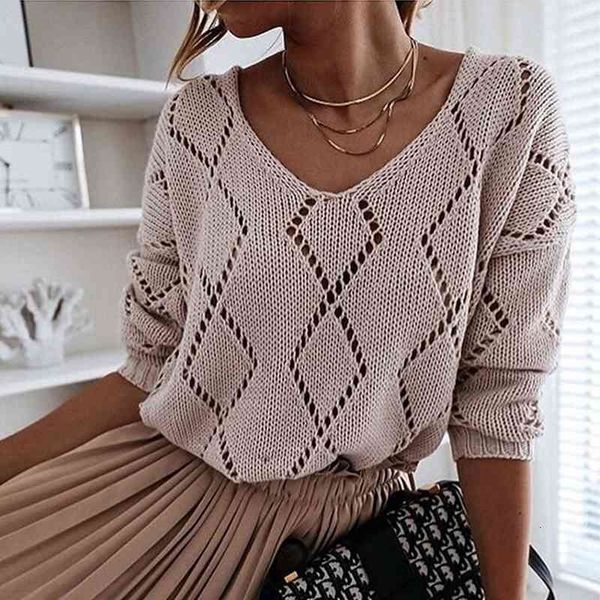 

women's sweaters autumn pullovers knitted winter v-neck casual loose hollow sweater female solid long sleeve jumpers g0po, White;black