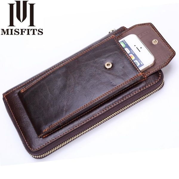 

wallets clutch men genuine leather vintage zipper long wallet organizer cell phone bag business purse for male, Red;black