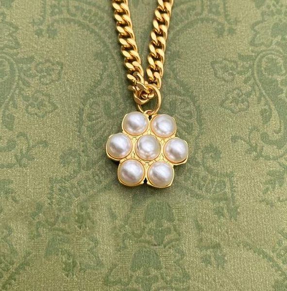 

designer flowers pearl pendant necklaces luxury letter pattern girls party wedding chunky necklace gift hip hop jewelry linkb, Silver