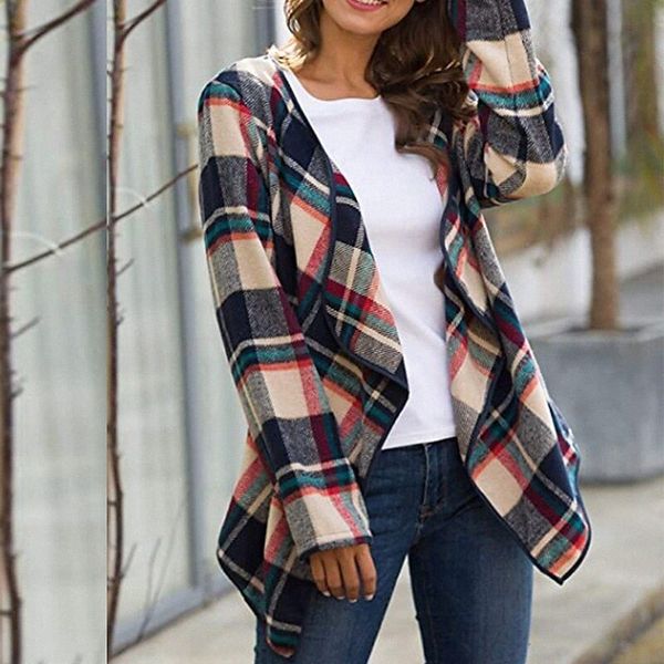 

women's jacket daily valentine's day fall winter regular coat v neck regular fit warm casual jacket long sleeve plaid / check patc, Black;brown
