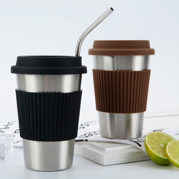 

mugs mug coffee cup with cover stainless steel silicone metal insulated water portable outdoor for gifts home