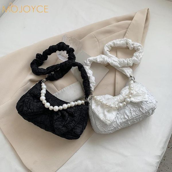 

shoulder bags fashion women bowknot pleated designed solid color underarm bag casual ladies pearl chain small handbags purse