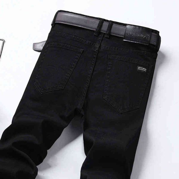 

black branded men's stretch jeans spring summer business casual loose straight denim trousers male autumn slim pants, Blue