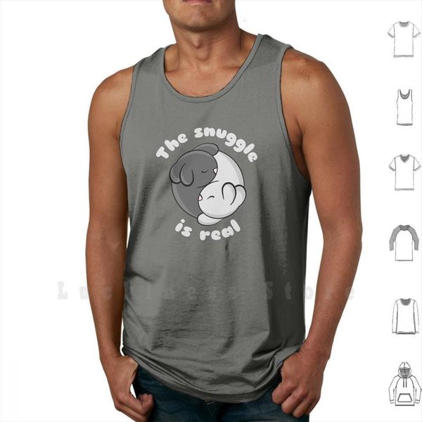 

the snuggle is real mens tank vest 100% cotton spirituality buddhism cute rabbit cuddle bunny yang yin, White;black