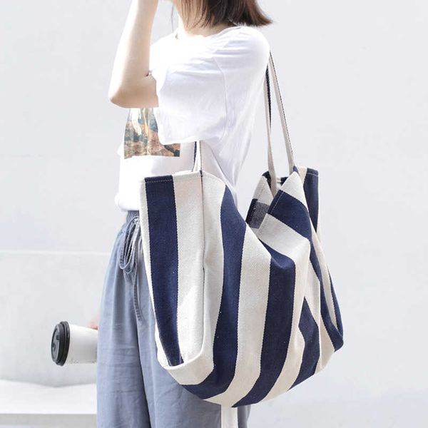 

hbp korean retro literature handbag simple small fresh stripe canvas bags leisure fashion large capacity one shoulder women's bag