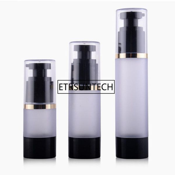 

15ml 30ml 50ml frosted airless bottle with black pump refillable lotion and gels dispenser travel container f1741 storage bottles & jars
