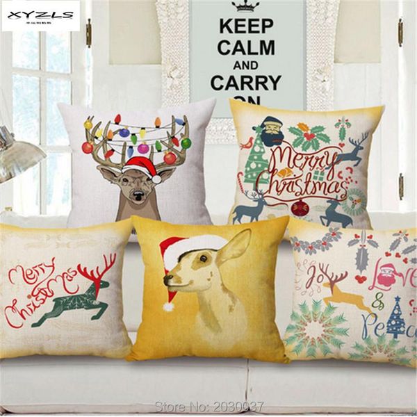 

christmas cushion cover cartoon reindeer pattern square pillow case sofa decorative almofadas cojines cushion/decorative