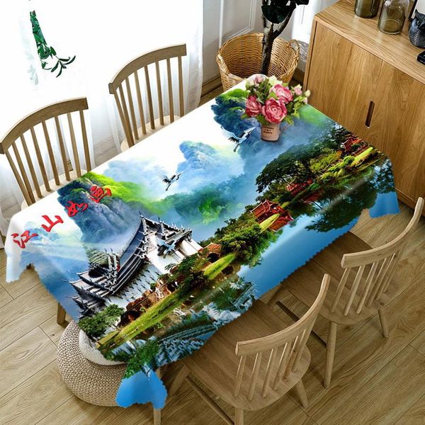 

chinese landscape print 3d tablecloth waterproof dinner party coffee table cloth round rectangular house decorative cover