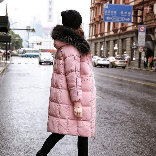 

woman 2021 winter thickening bread down cotton girls long fund overknee heavy seta lead cotton-padded jacket loose coat1, Black