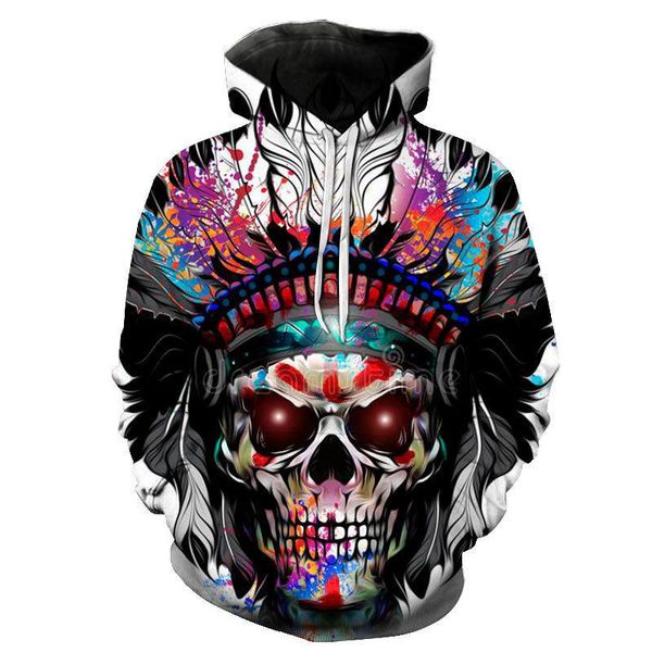 

colorful skull printed hoodies 2021 spring men women high street lion wolf sweatshirts fashion chic streetwear pullovers men's &, Black