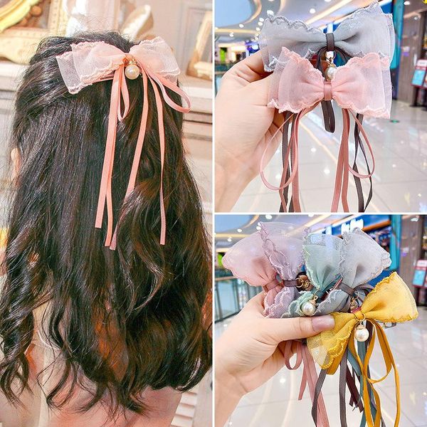 

children's hairpin bow baby side clip princess ribbon hair accessories children po shoot, Slivery;white