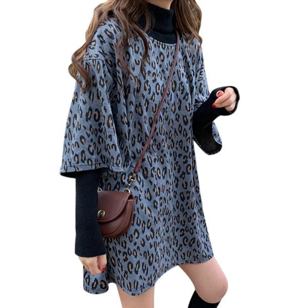 

bottoming korean style mid length harajuku leopard loose short sleeve t shirt 202104 women's t-shirt, White