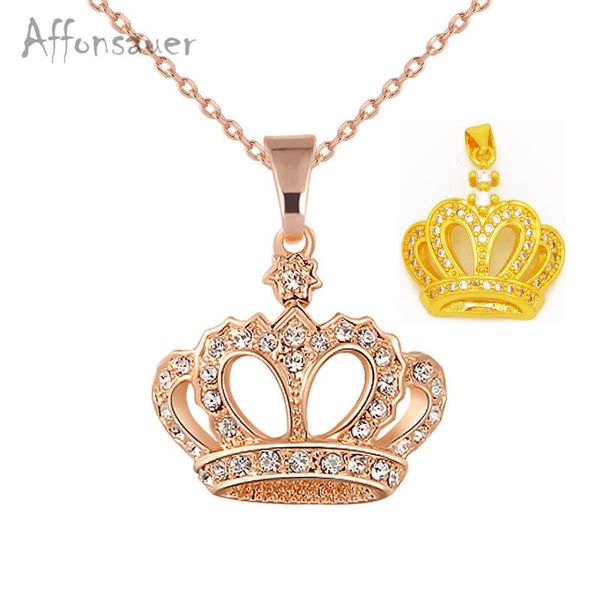 

chokers trendy diamonds setting crown pendant necklace for men/women alluvial gold choker necklaces sweater chains, Golden;silver
