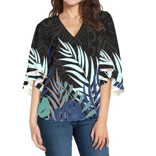 

women's blouses & shirts polynesian hawaii art vintage tattoo pattern summer clothes women casual loose comfortable breathable v-neck b, White