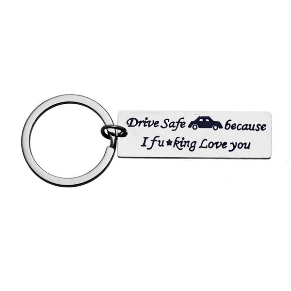 

keychains drive safe because i love you romantic dog tag keychain fashion charm keyring boyfriend girlfriend couple lovers key chain gift, Silver