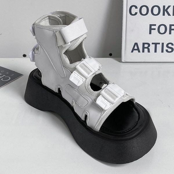 

sandals retro niche female thick-soled harajuku ins tide 2021 summer fashion roman style wild student, Black