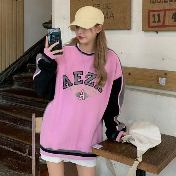 

women's hoodies & sweatshirts winter letter embroidery printing thick fashion hoodie women harajuku loose couple round neck oversized s, Black