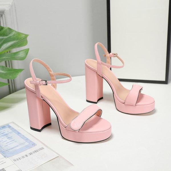 

dress shoes high-heel platform leather open toe buckle strap sandals spring and summer all-match, Black