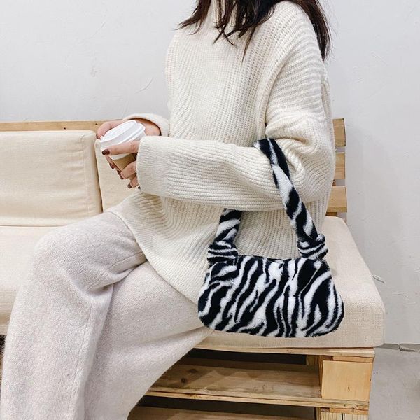 

vintage plush shoulder bags for women 2021 fashion casual animal pattern underarm handbags wild handle womens' pouch cross body