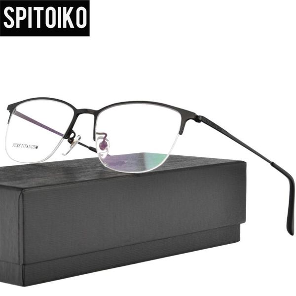 

fashion sunglasses frames spitoiko men's pure titanium optical frame half rim rectangle myopia prescription eyewear eyeglasses 9930, Black