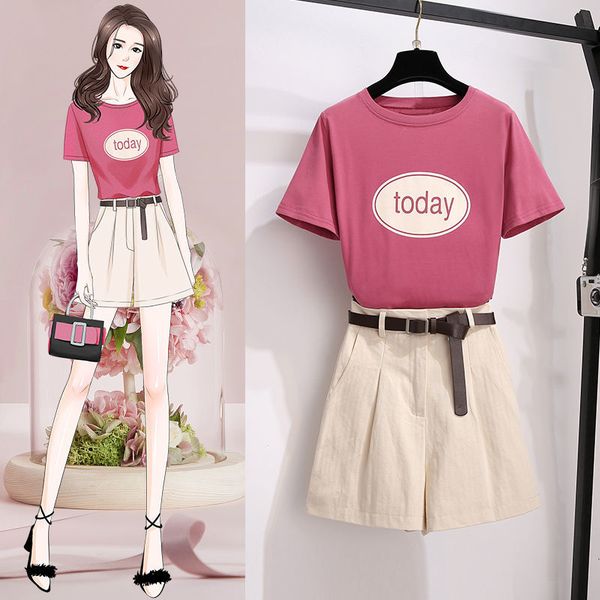 

women's shorts pink ichoix set summer 2 piece of korean-style women's clothes and cute shorts up girl 2 dress shirt + xes5, White;black