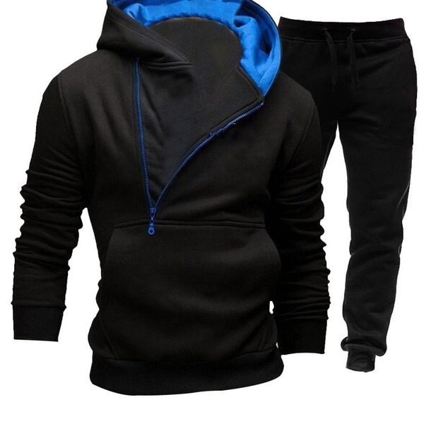 

men's tracksuits men 2 piece set autumn winter hoodies zipper fleece tracksuit+pants casual soild athletic jogging gym sportswear plus, Gray