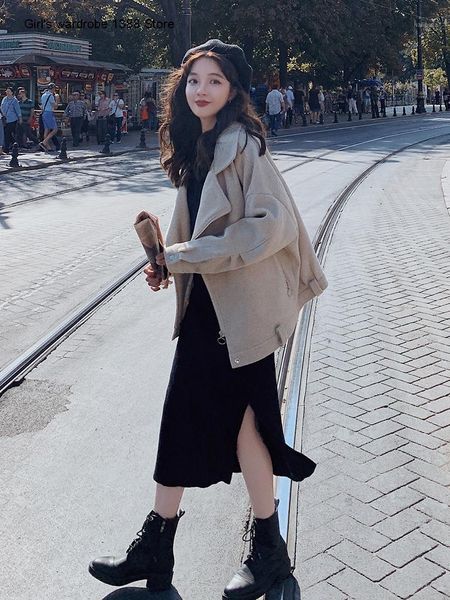 

women's wool & blends small woolen coat short fall winter 2021 korean loose cashmere jacket fashion, Black