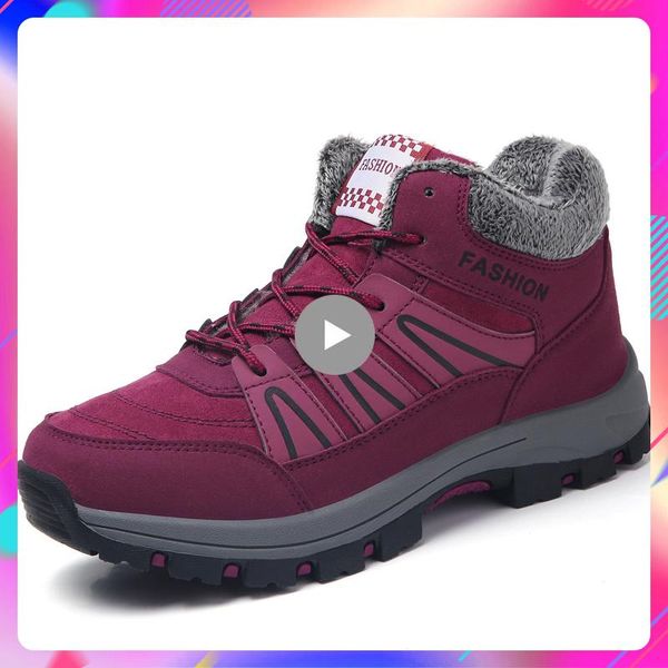 

boots 2021 winter women ooutdoor lace up platform warm ankle sneakers ladies cow suede casual booties 8081, Black