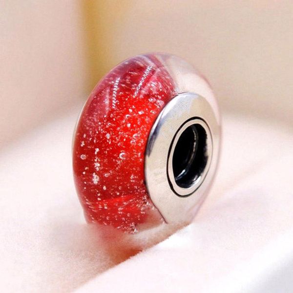 

925 sterling silver red fluorescent murano glass signature color beads fit style jewelry charm bracelets special moments, Crystal