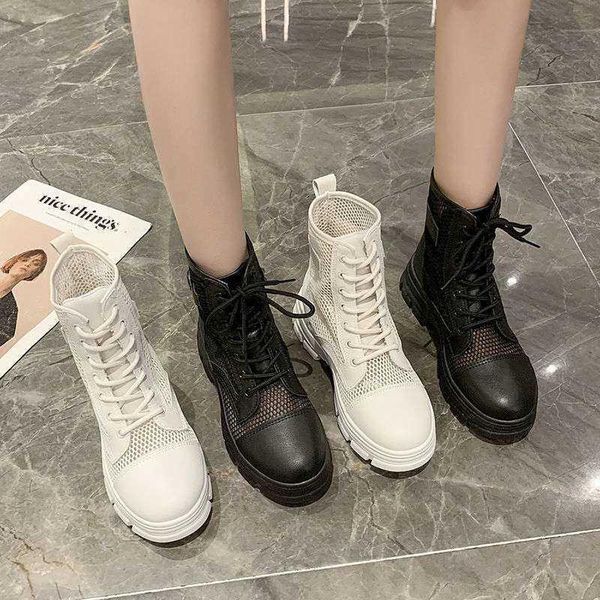 

boots inner height spring and summer 2021 mesh hollow cool net red british style thin breathable fashion, Black