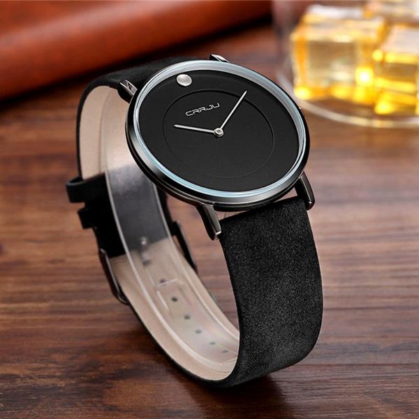 

wristwatches brand crrju men's watch ultra thin waterproof swim sports wach men genuine leather strap casual quartz, Slivery;brown