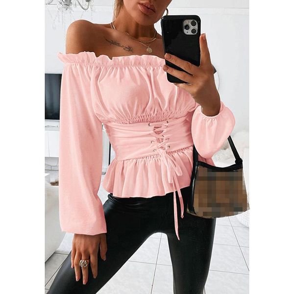 

women's blouses & shirts women off shoulder shirt long sleeve ruffles slim harajuku spring summer fashion lace up basic blusas sj5, White