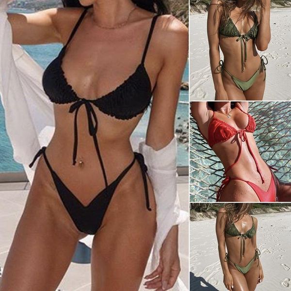 

micro bikini 2021 women swimsuit bandage set swimwear female halter brazilian bathing suit bather biquini women's, White;black
