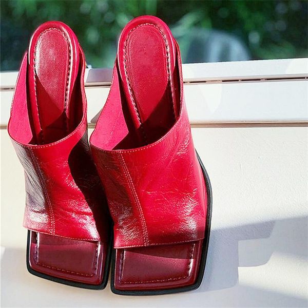 

women slippers square toe summer sandals ladies high heel dress shoes woman outdoor slides peep mules, Black