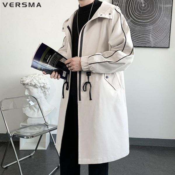 

men's trench coats versma korean harajuku kpop punk rock coat men british style hip hop classic oversize mens black windbreaker, Tan;black