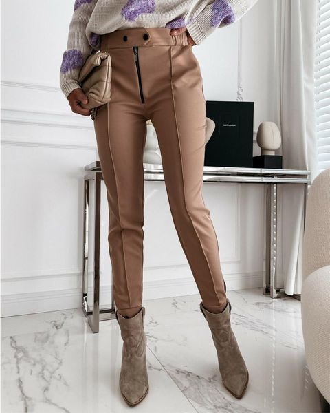 

women's pants & capris casual 2021 autumn fashion zipper slim solid color female, Black;white