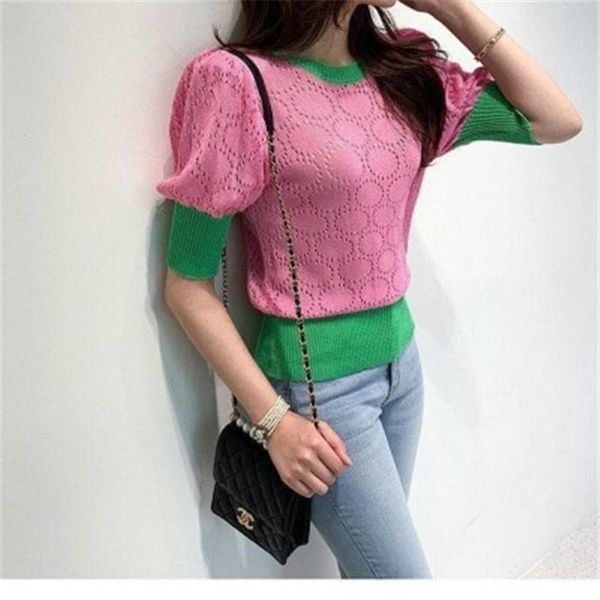 

women's blouses & shirts 2021 arrivals patchwork summer shirt for ladies o-neck puff sleeve feminine elegant chic clothing, White