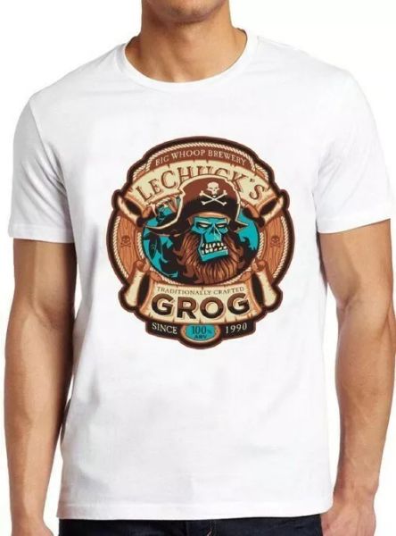 

grog ghost pirate monkey island lechuck's brewery cool gift tee t shirt 4118, White;black