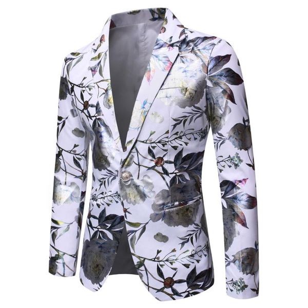 

men's suits & blazers one button printing suit jacket korean style trendy streetwear casual wear slim jacket/ coat men, White;black