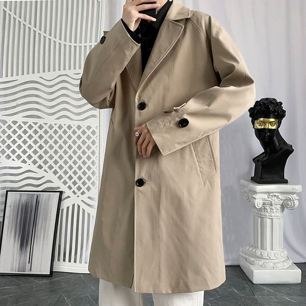 

men's trench coats fall for men at the knee windbreaker loose coat korea solid khaki clothing recommend ywck, Tan;black