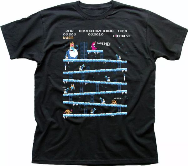 

Adventure Time Donkey Kong Arcade game 80s retro black cotton t-shirt OZ9853, White;black